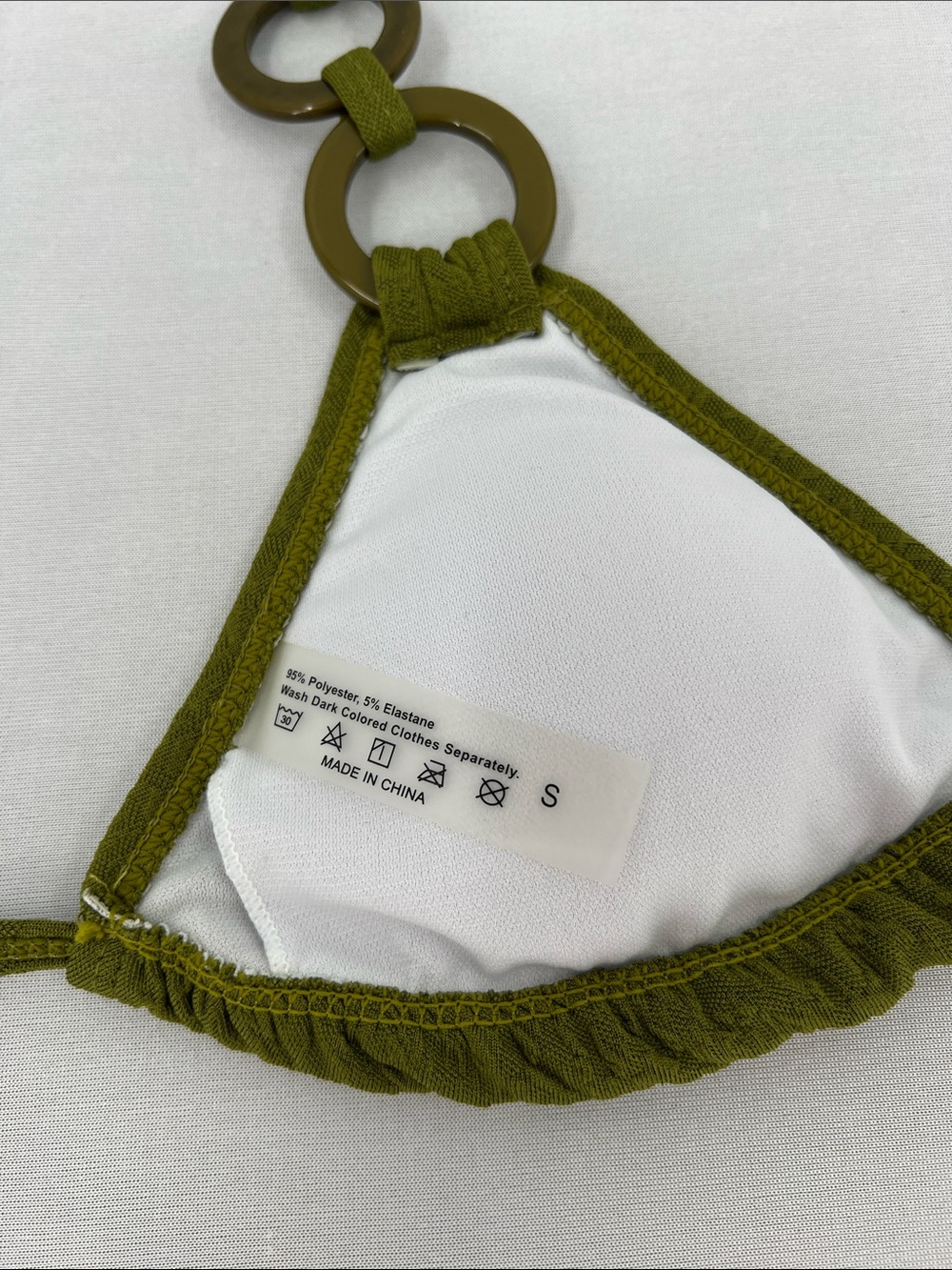 Olive green ring detail textured bikini S euro summer resortwear tulum swimwear - Picture 14 of 14